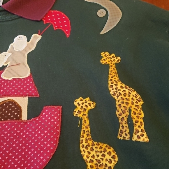 Vintage Jerzees Sweatshirt Noah's Ark Appliqued Handcrafted Green L - Picture 6 of 12